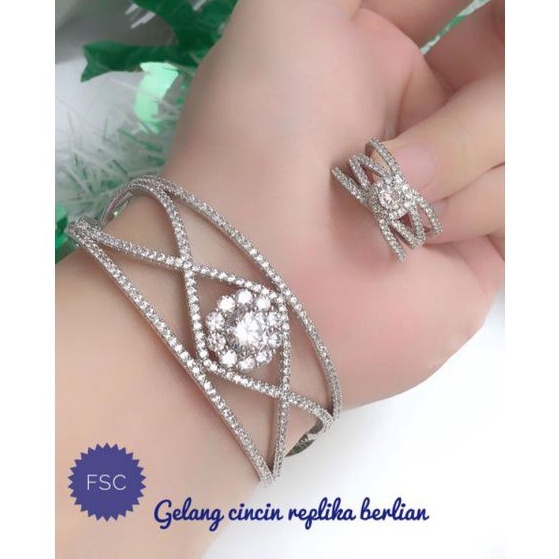 (JUL) PROMO TERMURAH Set Perhiasan Lapis Emas Xuping Gelang Cincin Berlian Silver Titanium Realpic