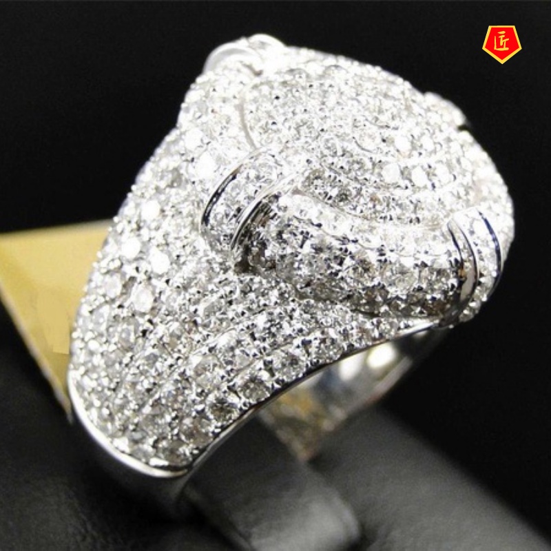 [Ready Stock]Micro-Inlaid Diamond Ring 925 Silver High Profile Fashion