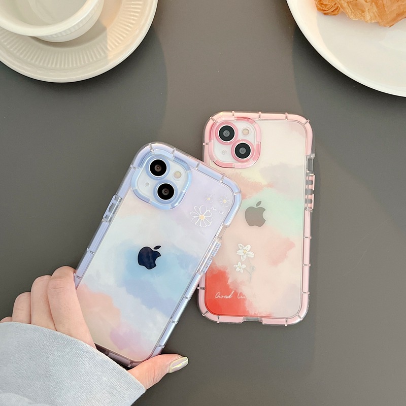 Bersinar Pada Malam Hari Bercahaya Soft Case untuk IPhone Xr Xs Max Ip Apple IPhone 11 12 13 14 Pro Max Wanita Lucu INS Cover Ungu Merah Muda Gradien Awan Bintang Casing