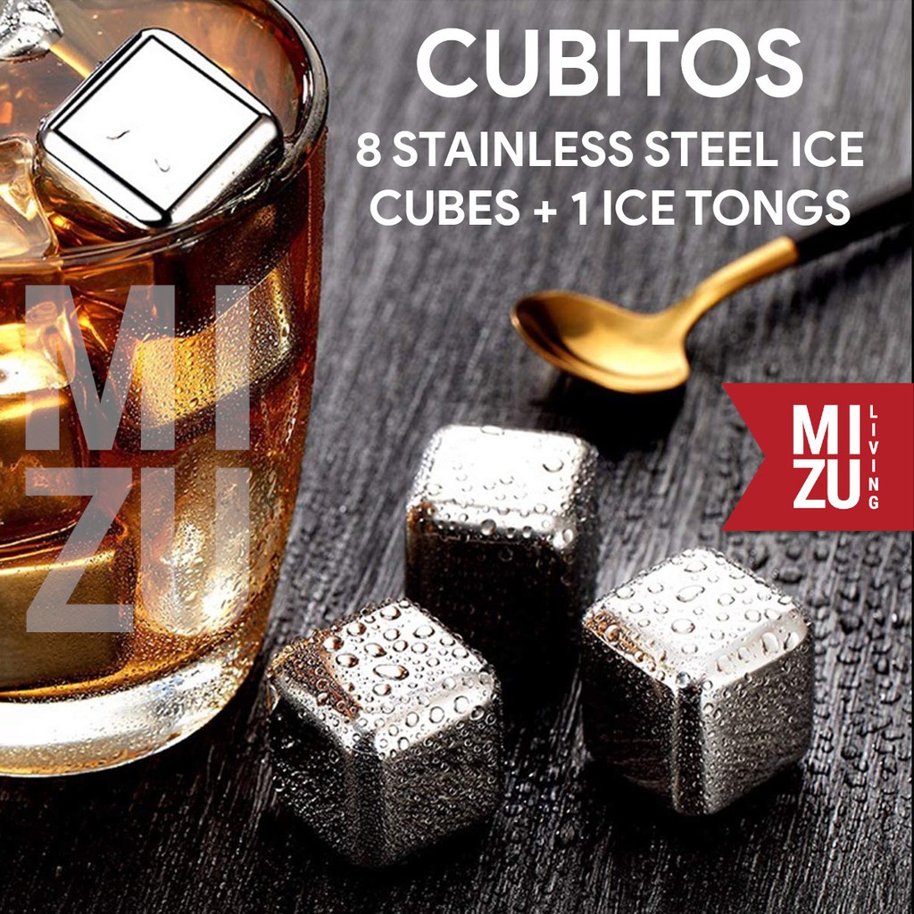 CUBITOS SET 8 Es Batu Anti-Lumer Stainless Steel Ice Cubes + 1 Capitan Tongs