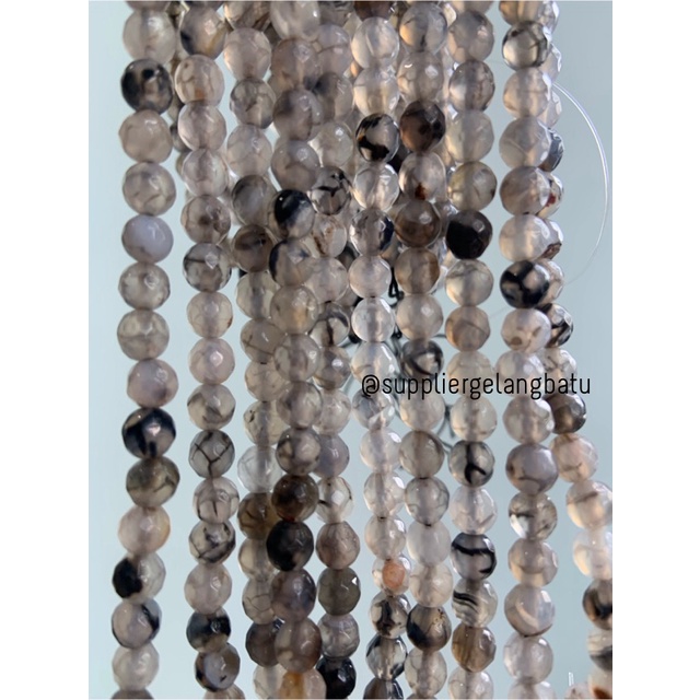 Batu RHODOLITE DALMANTION CUTTING 6mm natural akik hitam putih serat