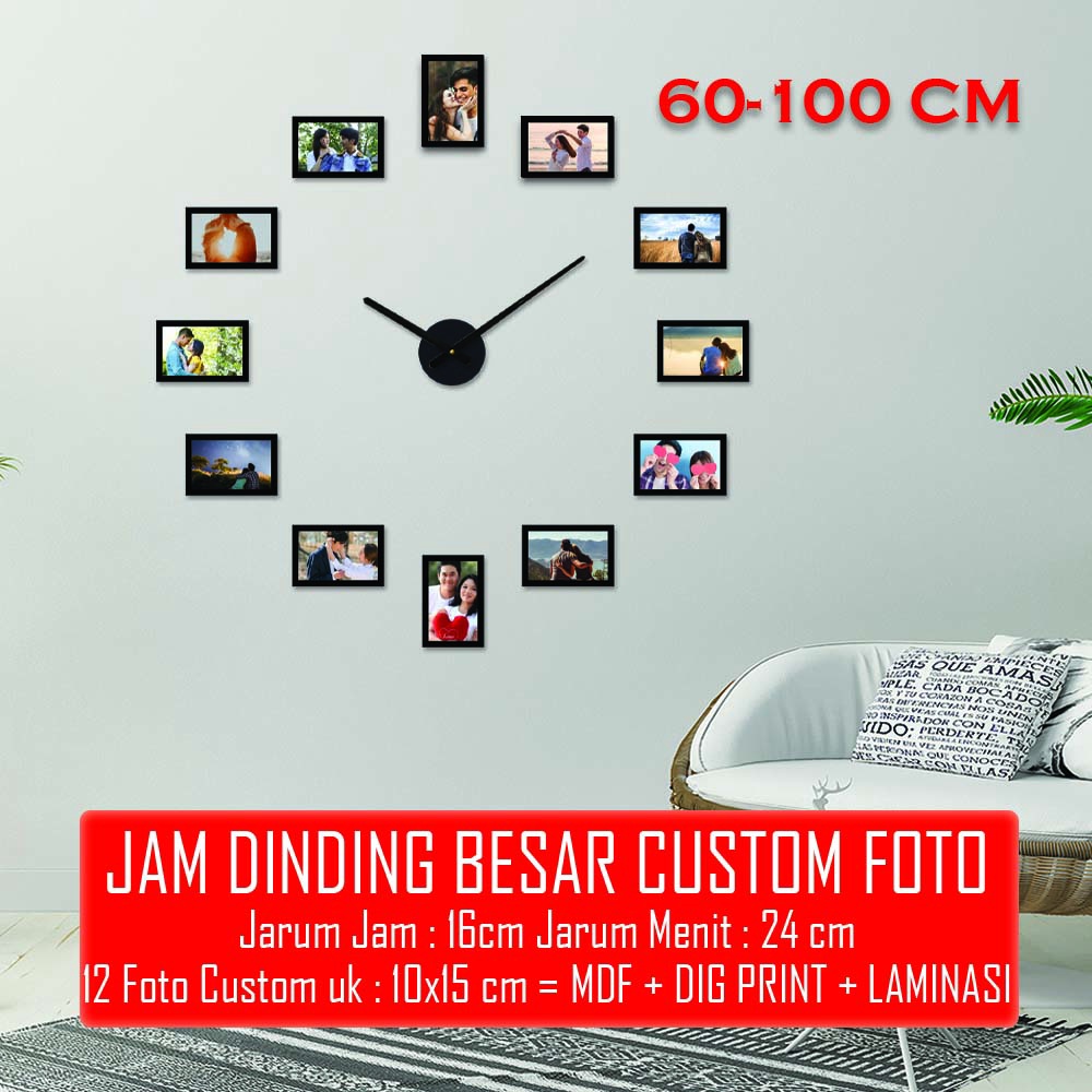 Jam Dinding Besar Raksasa Foto ( custom 12  foto sendiri)  diameter 60-100 cm