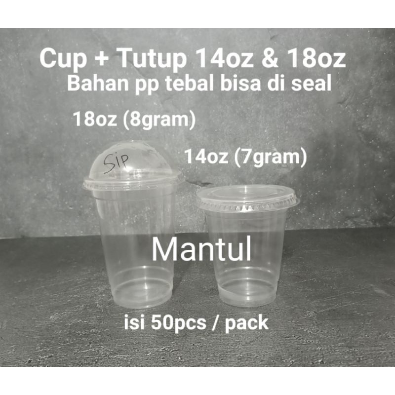 isi 50pcs + Tutup Gelas bahan pp tebal 18oz