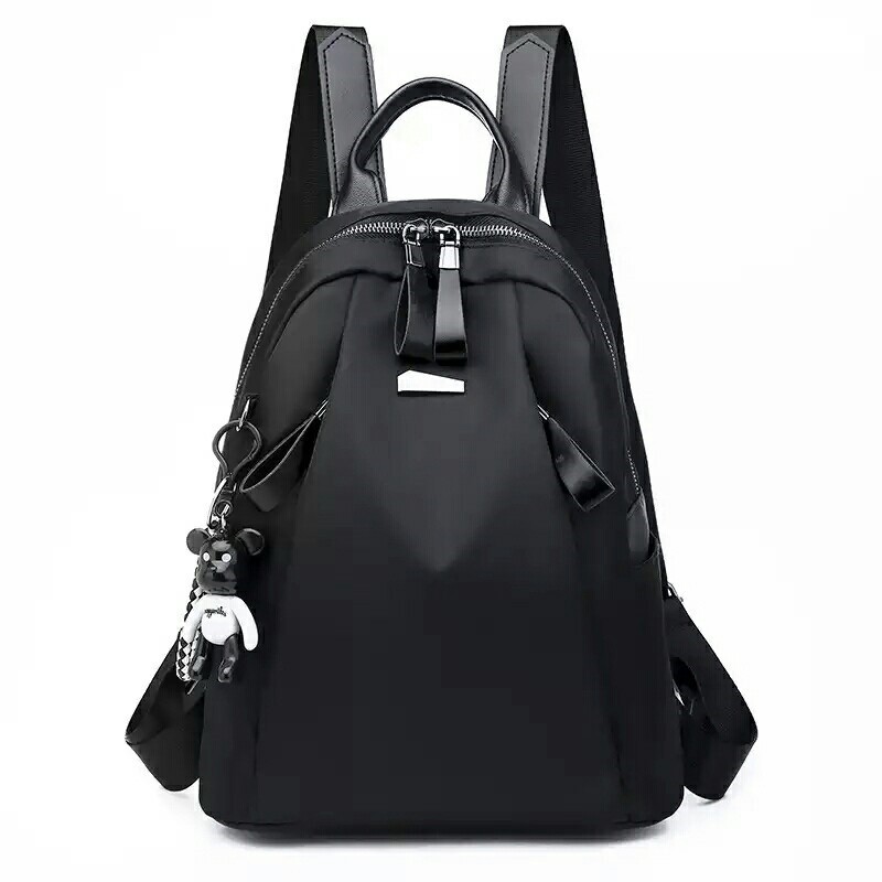 Tas Wanita Tas Ransel Wanita Kasual Luar Ruangan Oxford Kain Tahan Air Free Gantungan Lucu Mochilla gd-Hitam Polos