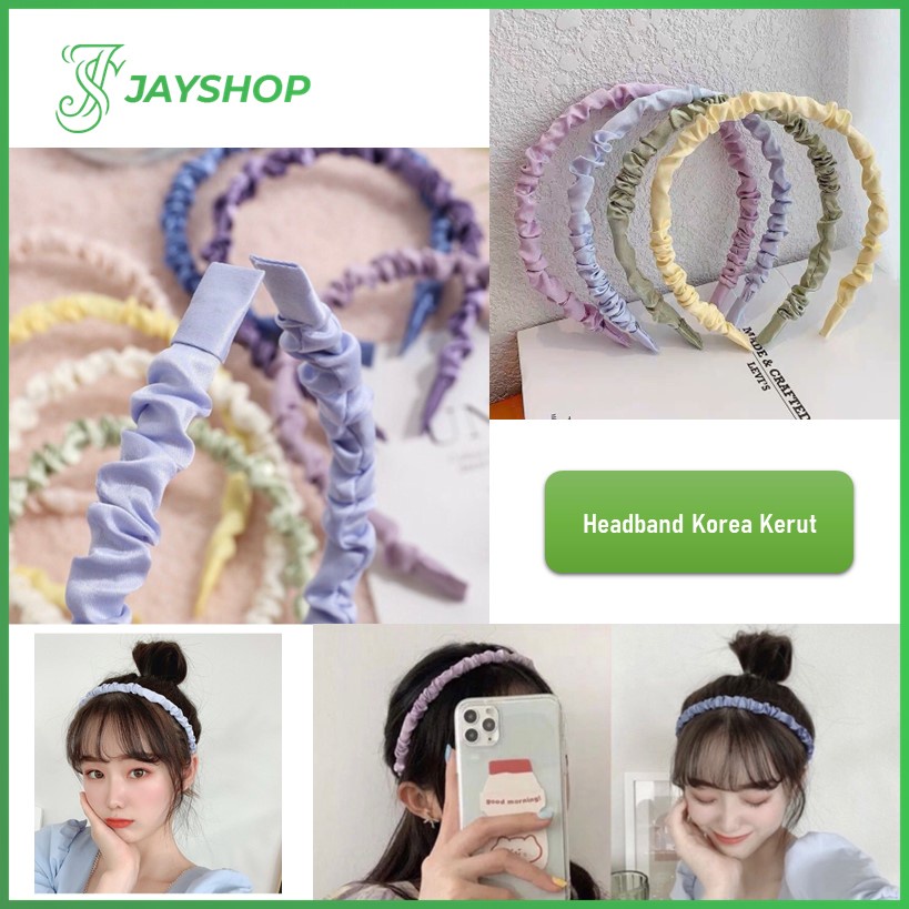 Bando Korea Kerut Polos Fashion Scrunchie Headband Korea Fashion