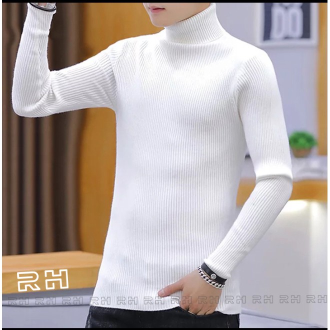 SWEATER RAJUT PRIA TEBAL TANGAN PANJANG TURTLENECK SALUR KERAH TINGGI SWITER KERAH LIPAT RH