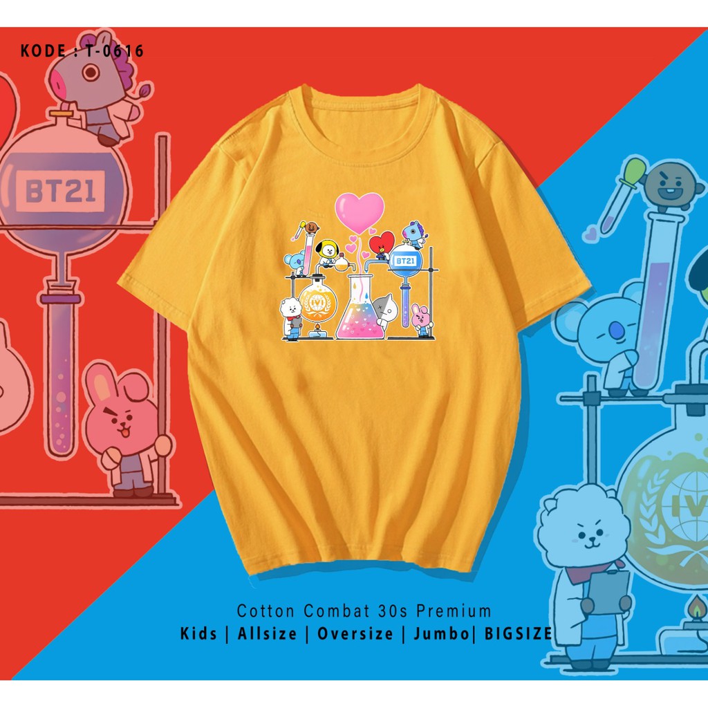 KAOS UNISEX PRIA DAN WANITA / BT21 LAB / ARMY / BTS / TERMURAH / BAHAN KATUN 30S
