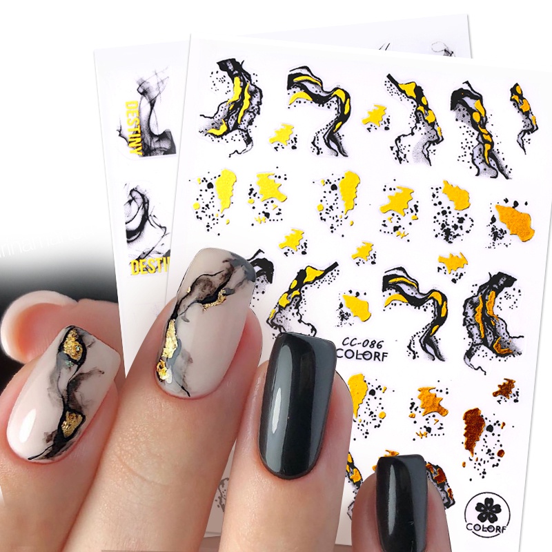 1 Lembar Stiker Kuku 3D Motif Marmer Warna Hitam Putih Untuk Dekorasi Nail Art