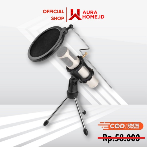 Mini Tripod Stand Mikrofon Universal dengan Pop Filter / Pop Filter Penyaring Suara Microphone Mikro