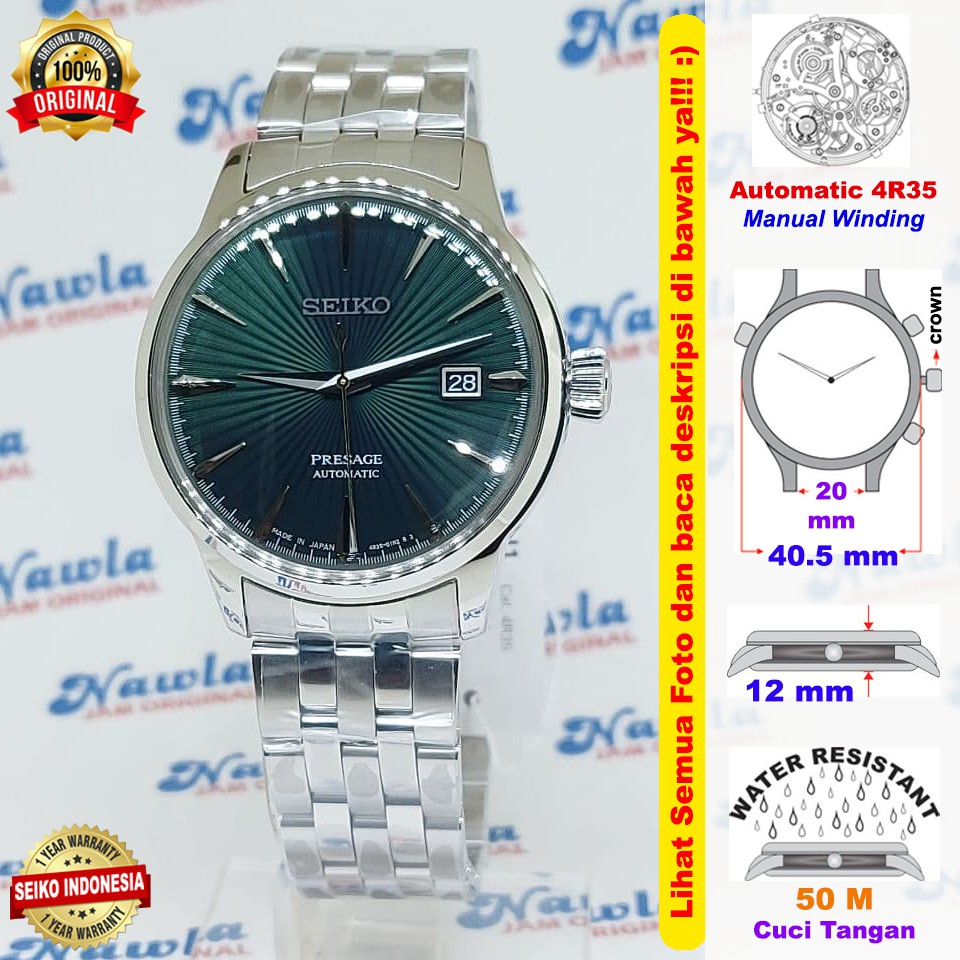 Seiko Presage SRPE15J1 Cocktail Mockingbird - Jam Tangan Pria SRPE15