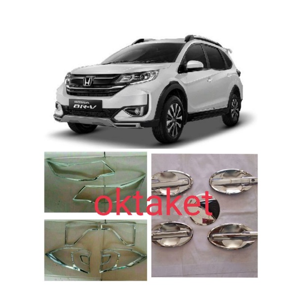 paket lengkap garnish depan belakang outer handle tank cover Honda BRV chrome hitam carbontivo