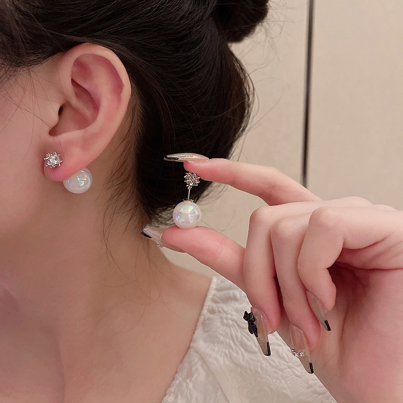 Anting Tusuk Sterling silver 925 Desain Mermaid Hias Zircon + Mutiara Mewah Untuk Wanita