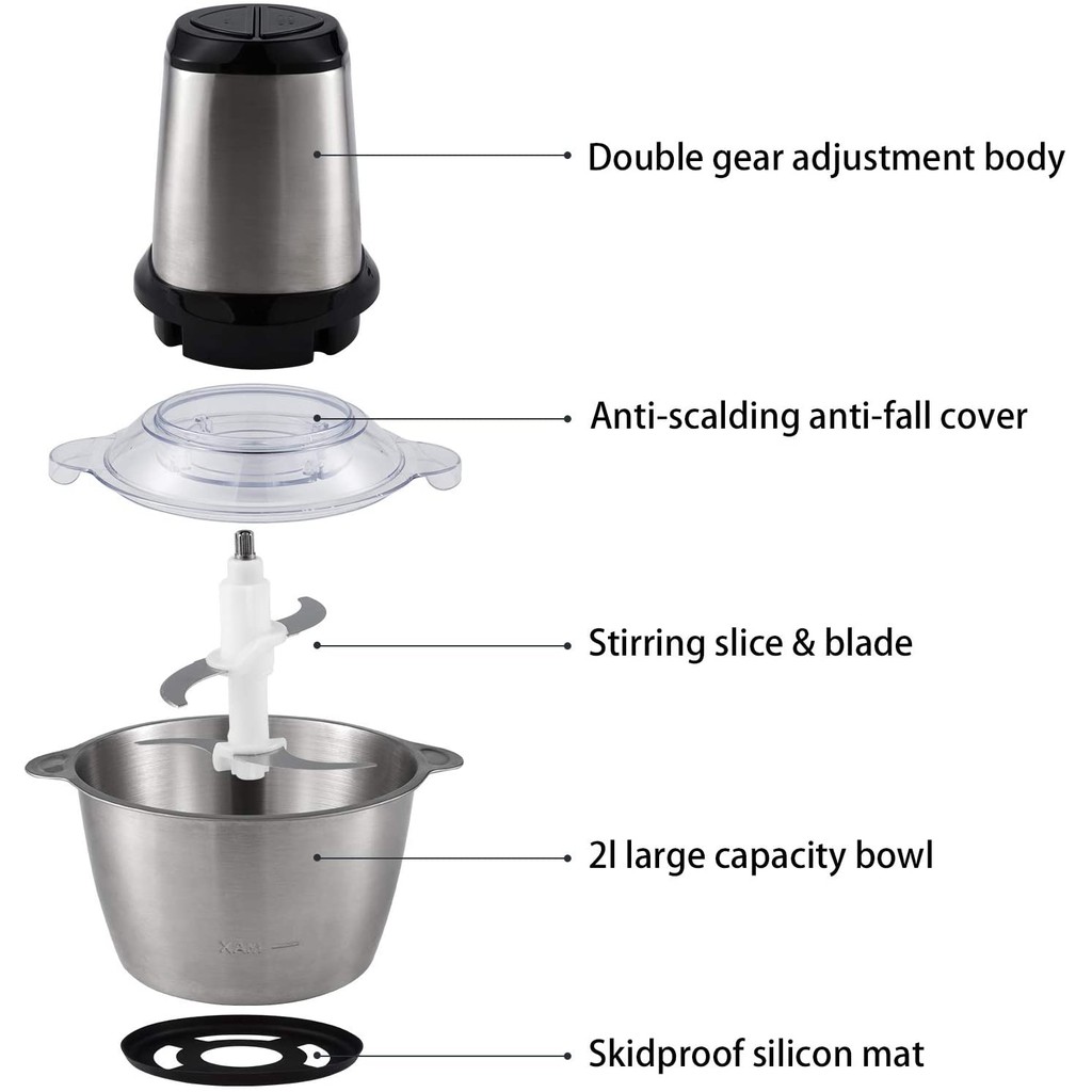 Blender Daging Stainless 304 Elektrik 2 Liter - Stainless Meat Grinder 2 Liter - Blender Giling Daging - Blender Capsule - Chopper