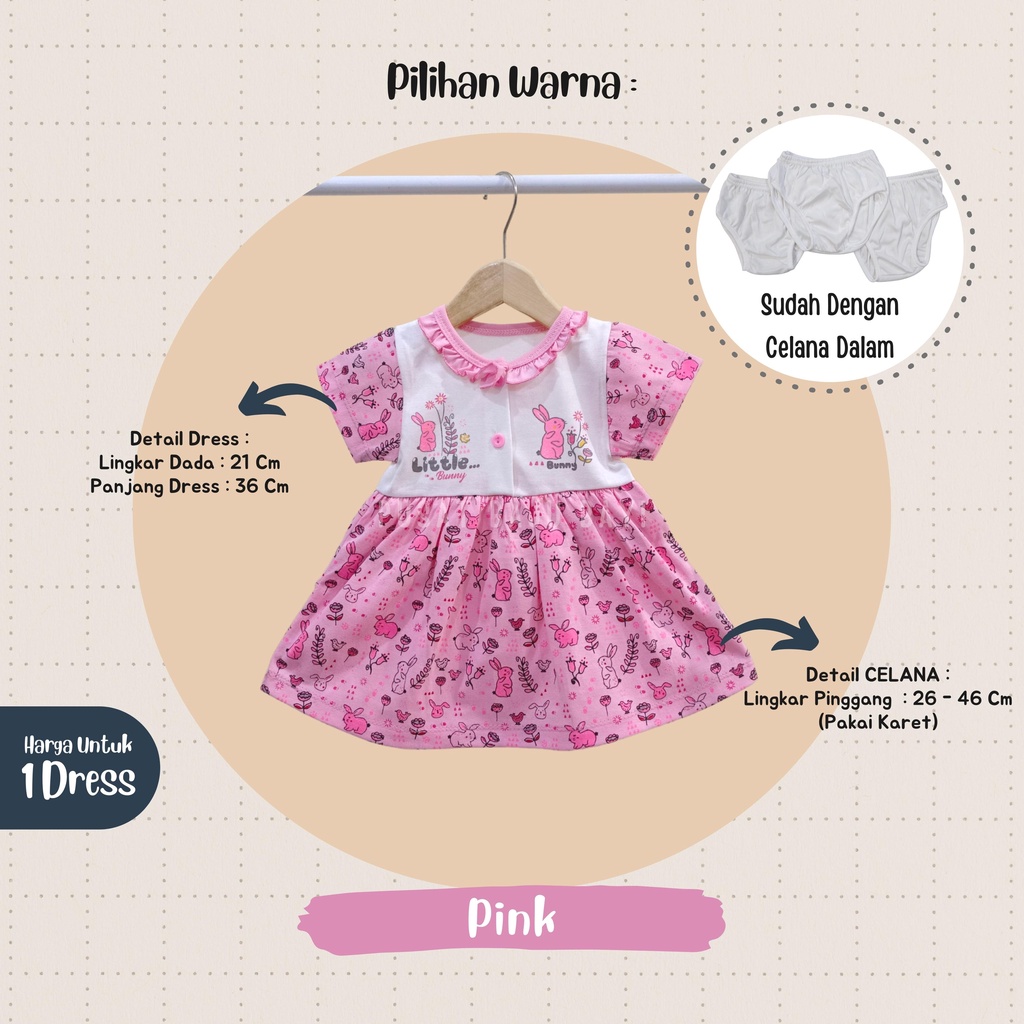 Dress Bayi Perempuan 0 - 3 Bulan merk Bona / Mungil motif LITTLE BUNNY