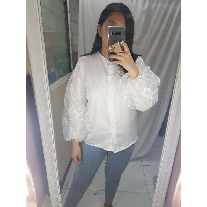 Andrea organza top / kemeja polos hitam putih