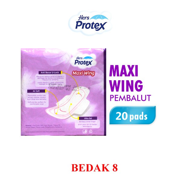 Hers Protex Maxi Wing 23cm 20 pads/ Pembalut Wanita Hers Protex Wings