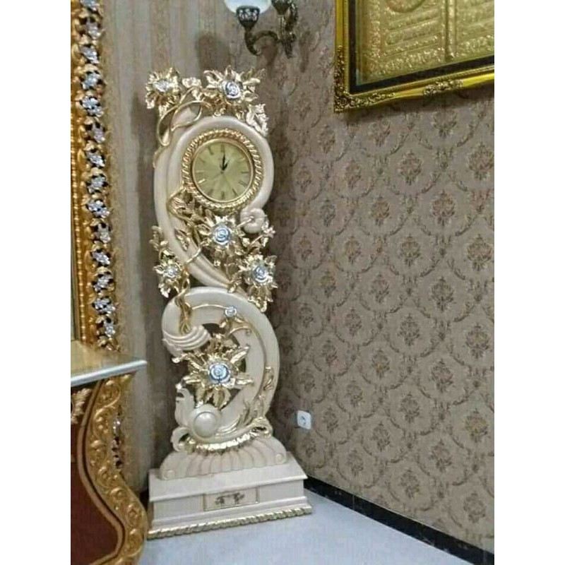 almari jam keci ukir kayu jati duco putih kombinasi mewah modern klasik furniture mebel jepara