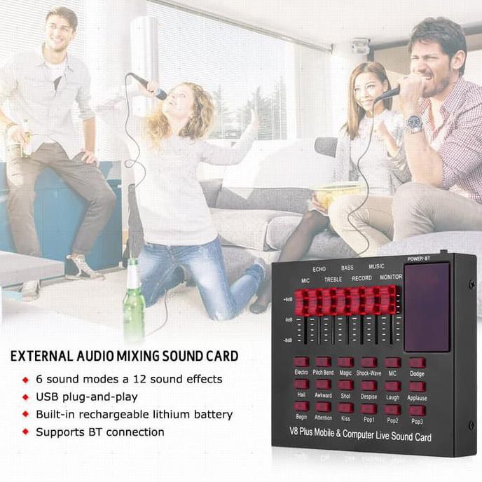 Sound card Live Mixer V8 Plus Bluetooth Audio USB External Soundcard Mic condenser taff studio bm1