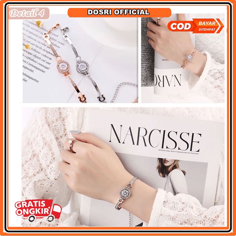 [ BISA COD ] 1 Pcs Gelang Wanita Titanium Perhiasan Tangan Kristal Fashion Korea Anti Karat Elegan