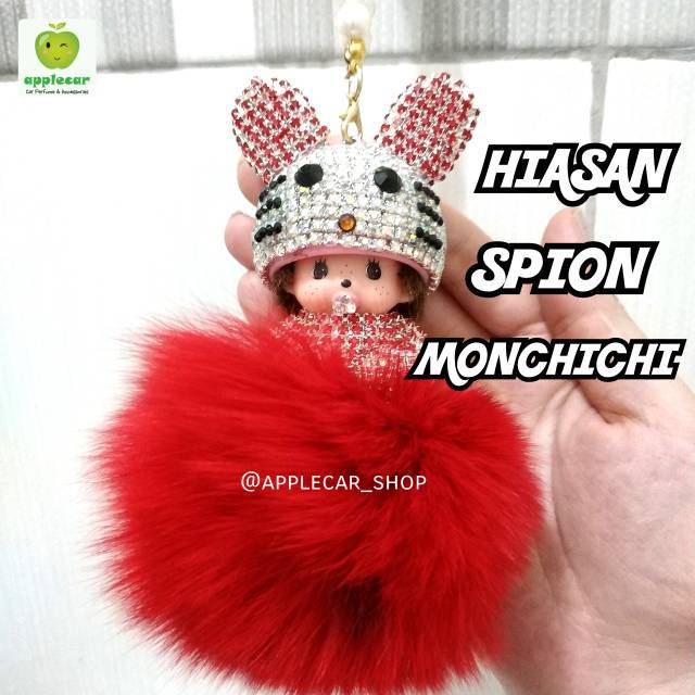 Hiasan Spion Gantungan Spion Monchichi Bulu Berlian Tali Mutiara