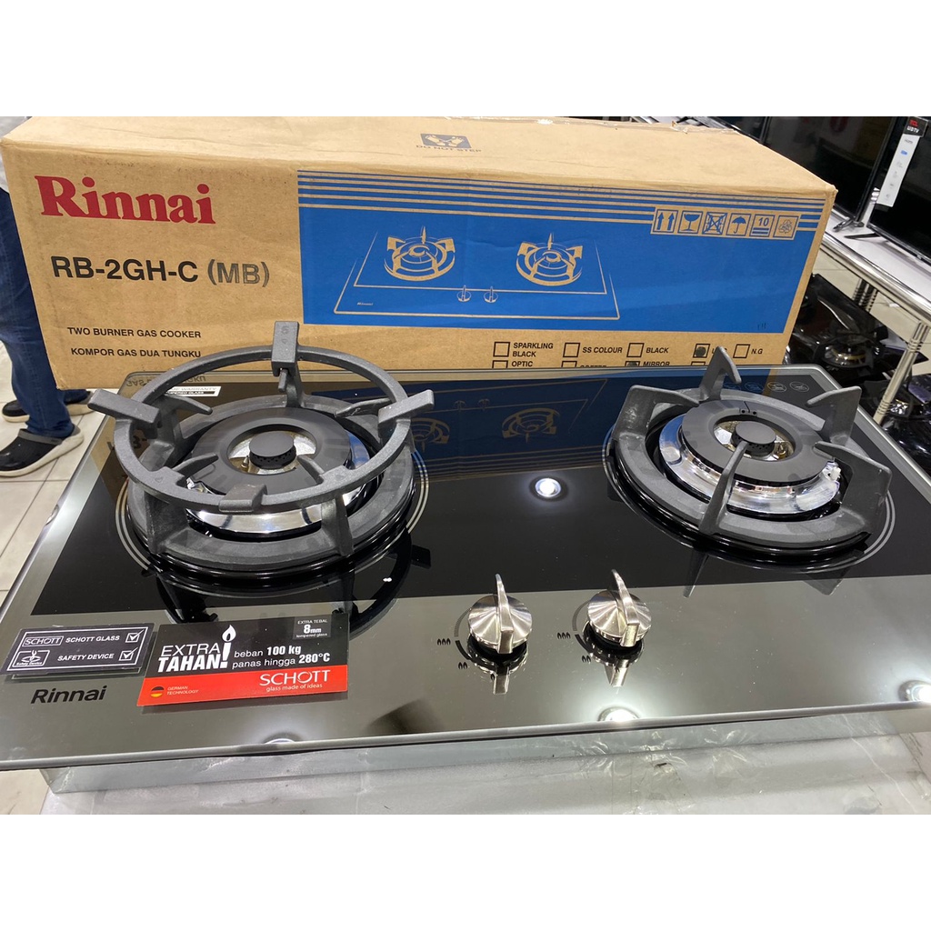 KOMPOR TANAM, BUILT IN STOVE RINNAI RB-2GH-C MIRROR BLACK