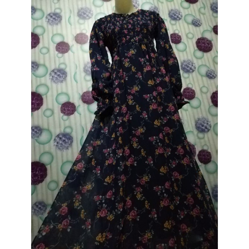 Gamis bunga ceruty smoke  //Gamis smoke extu Burberry