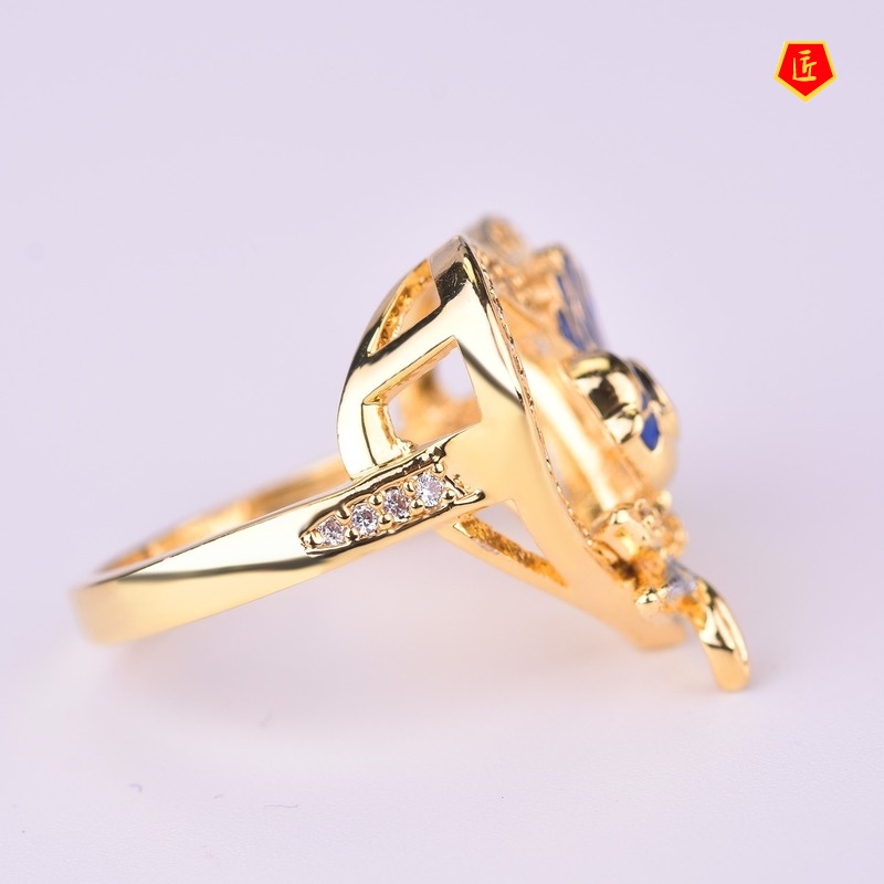 [Ready Stock]Creative Blue Bird Gold Ring Refined Personalized