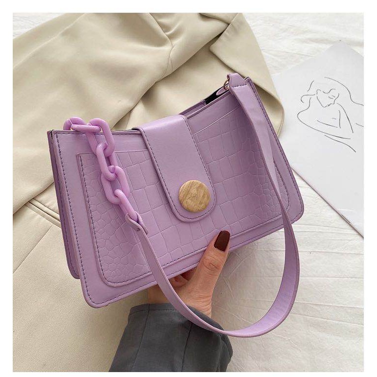 Rowling (Tas-55) Tas Bahu/Selempang Casual Klasik Strap Rantai Hiasan Rivet Untuk Wanita Import