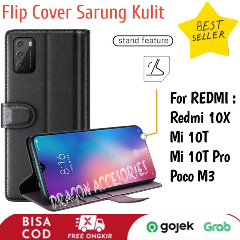 Flip Kulit Xiaomi Redmi 10X Mi 10T Pro Poco M3 Leather Case Sarung Dompet Casing Wallet Book Cover