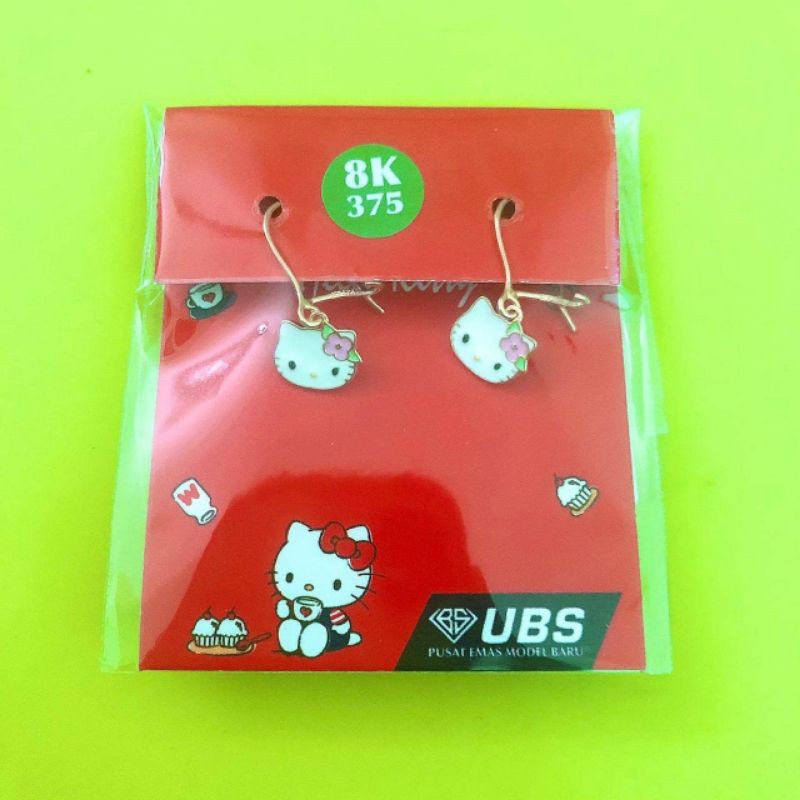 Anting anak kepala hello kitty pita bunga Pink UBS kadar 375