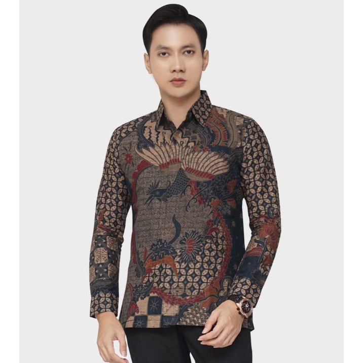 kemeja batik pria lengan panjang bahan katun sanforis lapisan furing