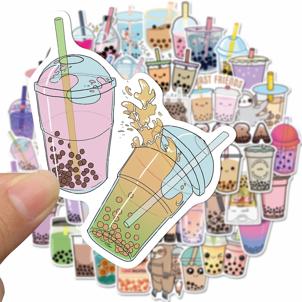 50 Pcs Stiker Motif Kartun Milk Tea Tahan Air Untuk Dekorasi Laptop