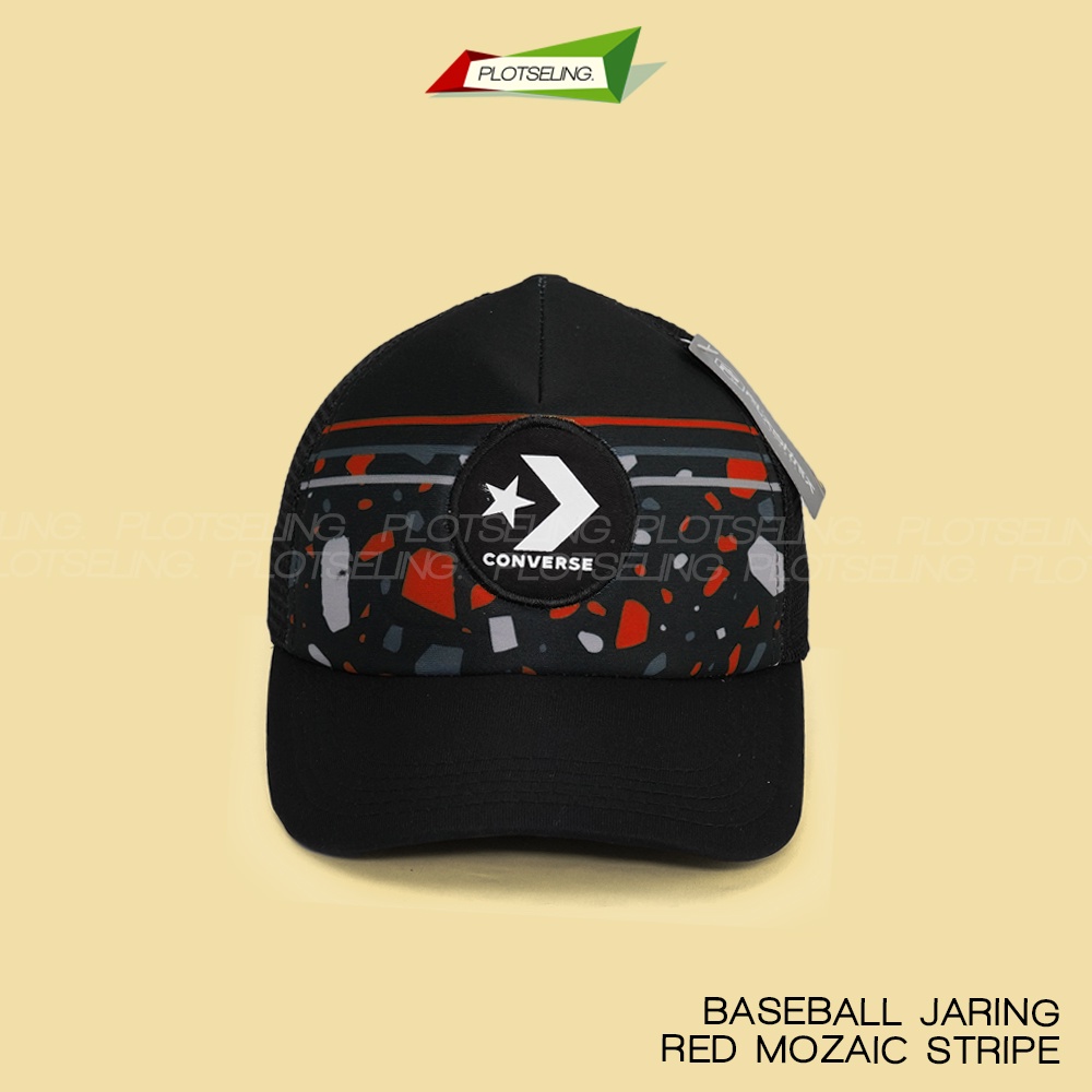 Topi Baseball Distro Jaring MOZAIC STRIPE RED Topi Jaring Trucker Logo Distro Random Pria Wanita Topi Hitam Jaring Polos Logo NY Topi Logo Hurley DC Ripcurl Converse Topi Anak Laki Laki Perempuan Murah