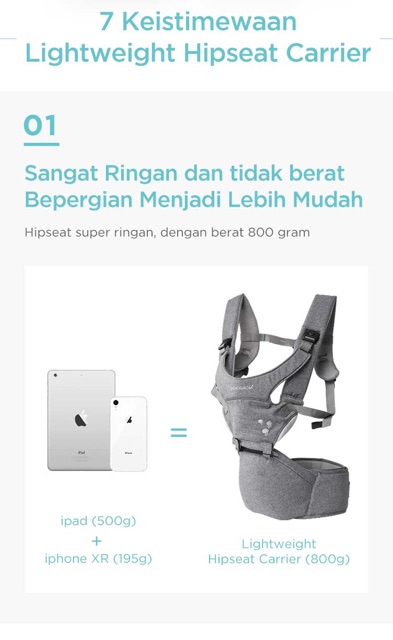 Mooimom Hipseat Lightweight Baby Carrier Gendongan Bayi Basic / Nero Bianco