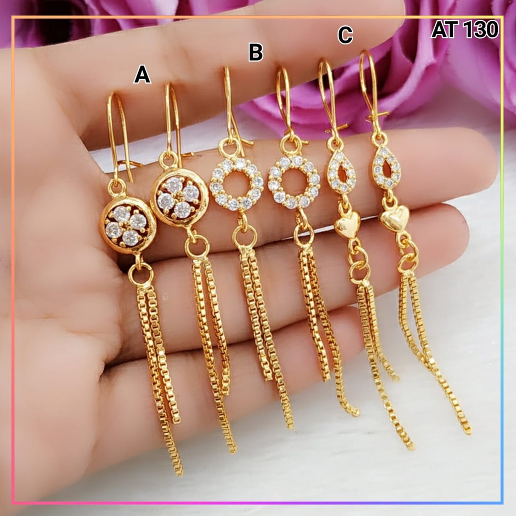 Anting xuping anting dewasa jurai labu bulat permata zirkon perhiasan lapis emas wanita AT 130-1
