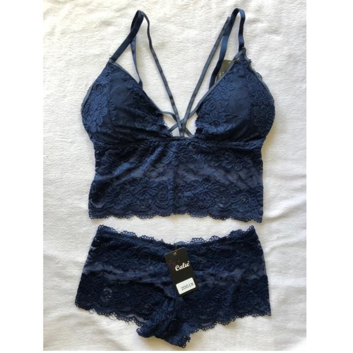 SET BRALETTE 720 KEMBEN BRA N CD HALTER BRUKAT STELAN BIKINI - PUTIH 