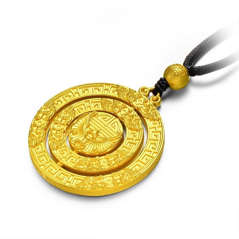 [Ready Stock]Fashion Gold-Plated round Lucky Pendant Necklace