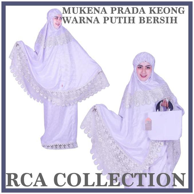 Terbaru Mukena Sutra Prada Renda Kalung Plus Swarovsky Warna Putih
