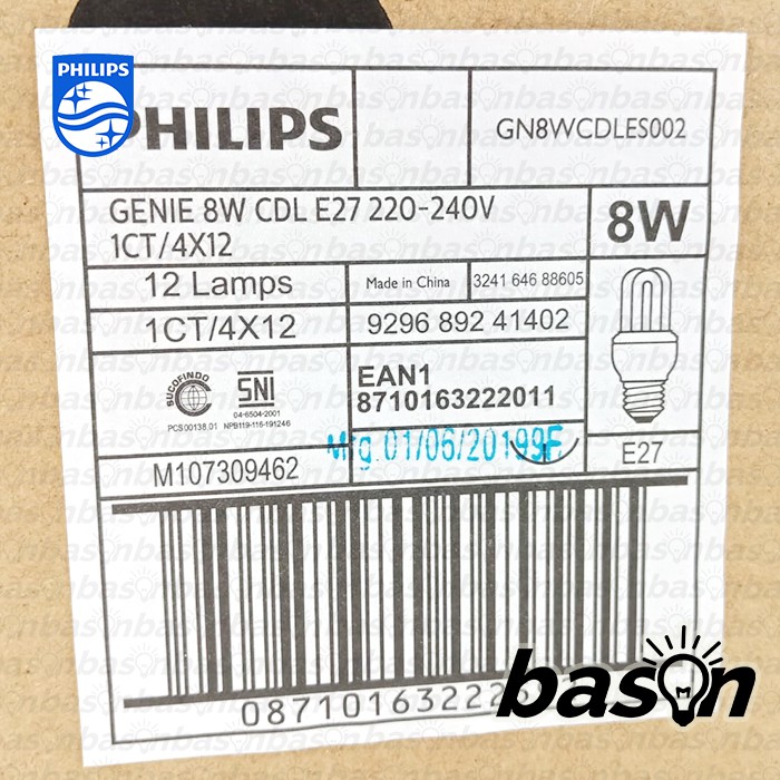 PHILIPS Essential Genie 8W E27 - Lampu Hemat Energi - Cahaya Kuning atau Putih