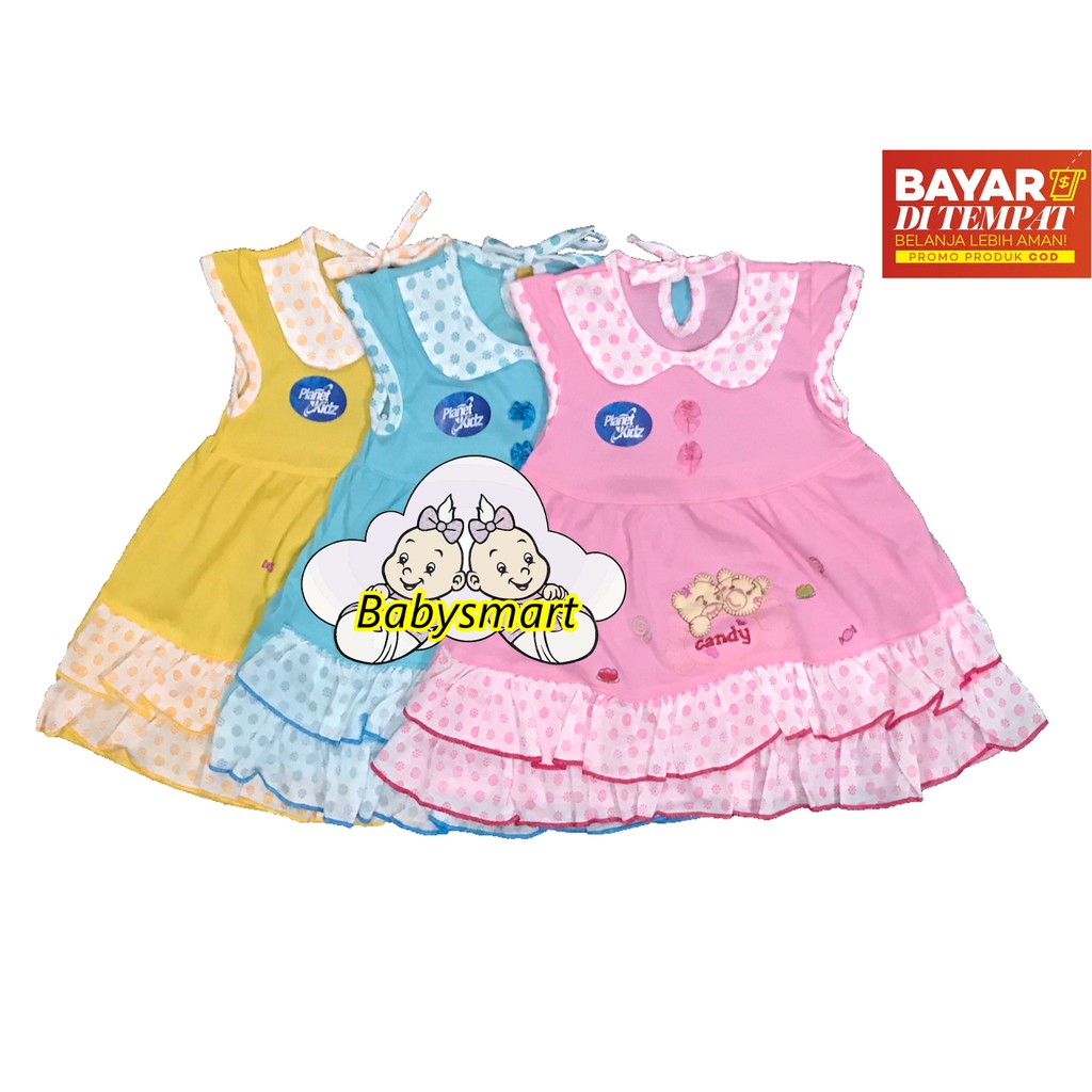 BABYSMART - Baju Bayi Perempuan Dress motif Candy 2 Bear PLANET KIDS usia 0-12 bulan / Pakaian anak