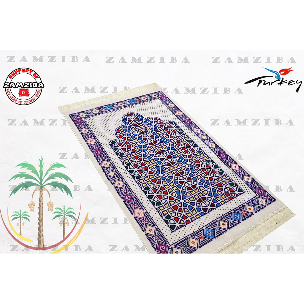 Sajadah Turki Spigel Dasar Creem Ukuran 70x110cm Bahan Tebal Dan Halus Perlengkapan Sholat Sejadah Zamziba