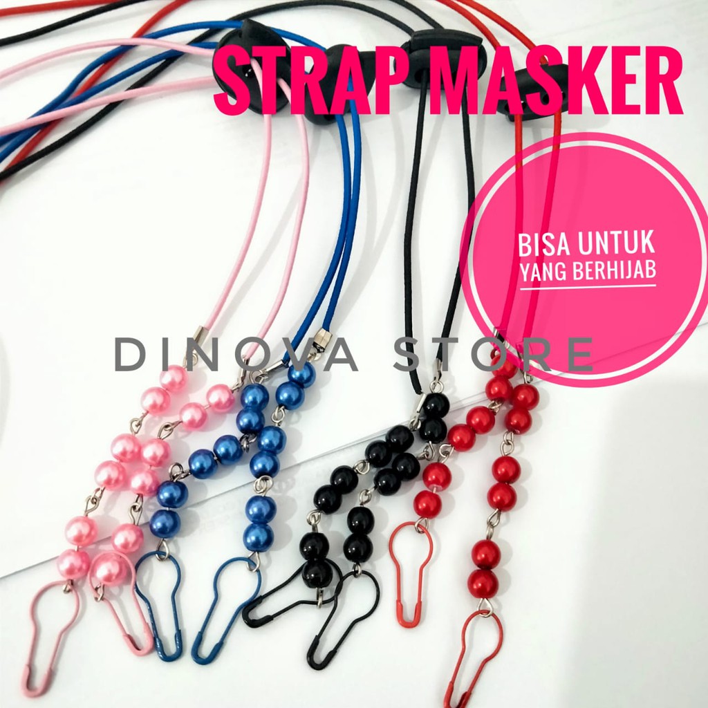 strap masker hijab mutiara/kalung masker hijab ada stoper/tali masker kalung