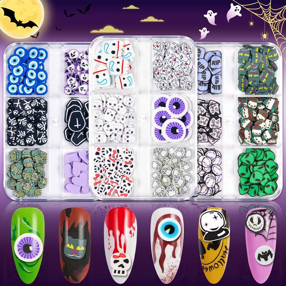 Mxbeauty Halloween Kuku Serpihan Hantu Warna Campur DIY Nail Art Perhiasan Tanah Liat Lembut Setan Kuku Serpihan Slice