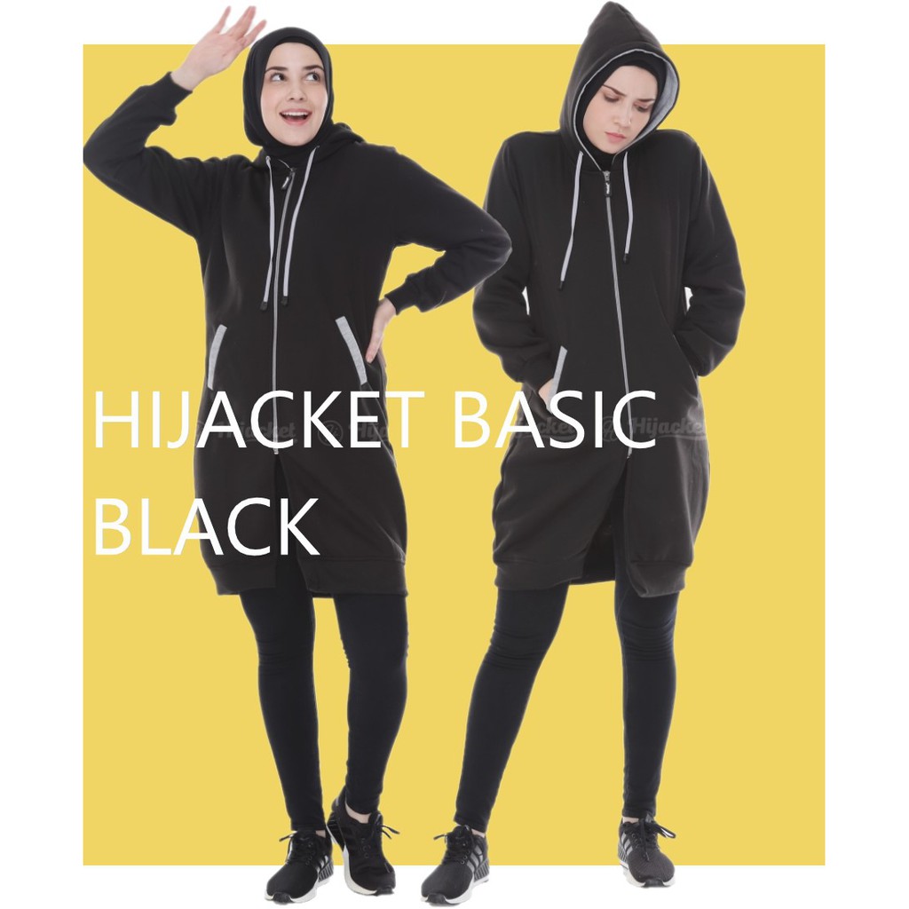 Jaket Tebal Wanita Hijab Hijacket Basic Blue Hijaket Hoodie Original Model Polos Panjang-Black