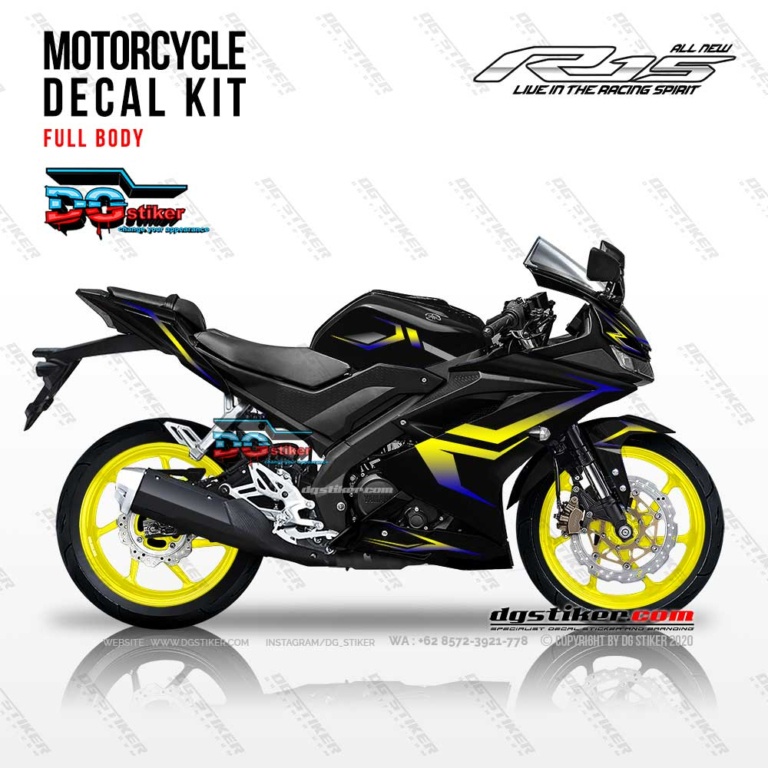 Decal Sticker Full Body R15 V3 Hitam Strip Kuning Biru DG Stiker