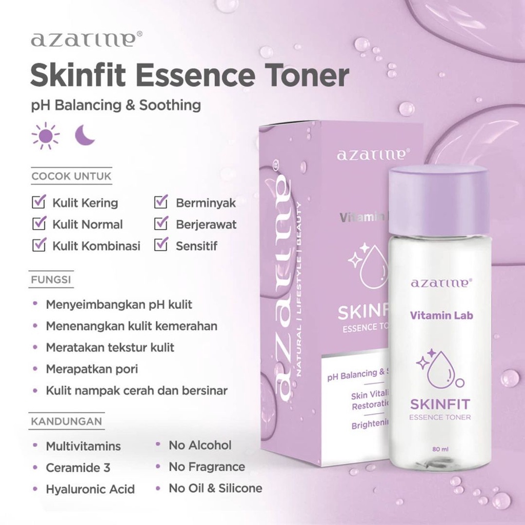 TONER Azarine All Varian: C White MULTI ACIDS GLOWING / Mild Purifying / MOISTURE RICH HYDRATING /  DAILY BEGINNER EXFOLIATING /  SKINFIT ESSENCE 80 ml / 90 ml - Toner Kuning Hijau Biru Ungu  SKincare Azarin