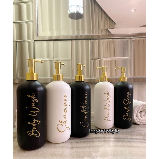 botol N24 HITAM PUTIH doff 500ml GOLD CHIC . aesthetic bottle minimalist refill organizer tempat sabun cair pump estetik luxury