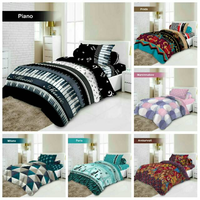 Bed Cover Set 3D Single NEW VITO motif Piano Milano Paris Marshmallow Ambarwati Prada 120x200 cm
