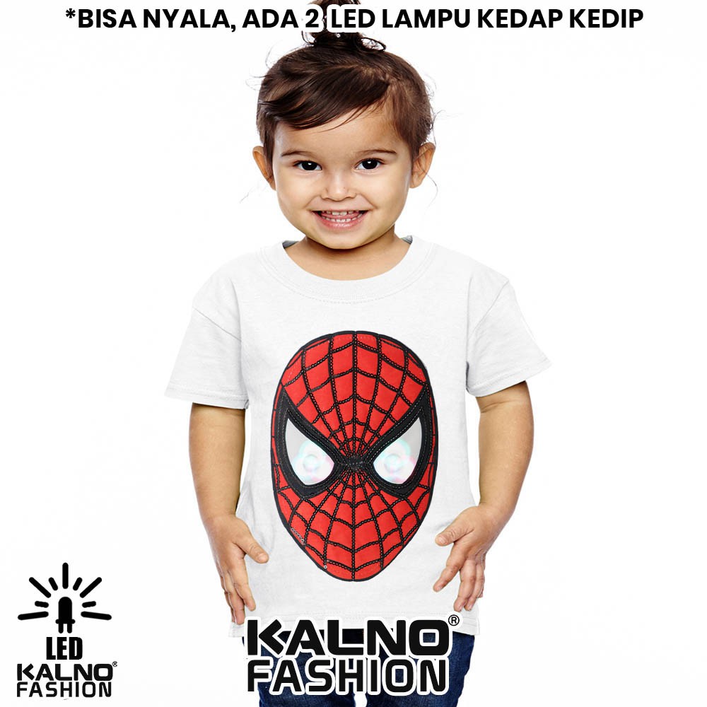 kaos baju anak SPDERMAN MUKA BISA NYALA 2 LED bisa nyala umur 1 - 7 tahun KAOS LED KAOS NYALA