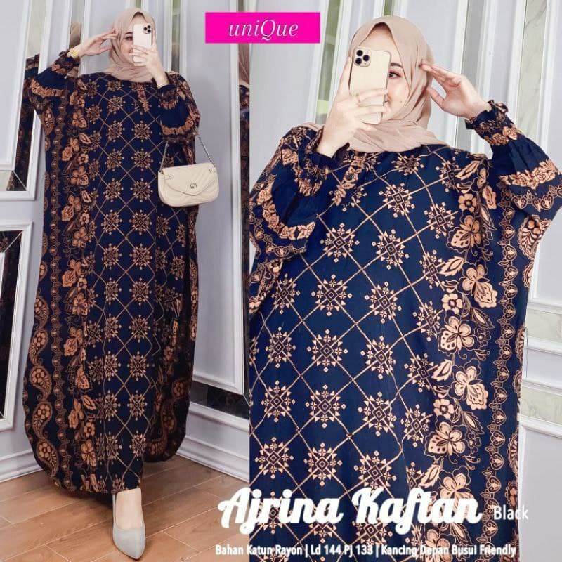 Ajrina Home Kaftan Wanita Jumbo Rayon Premium Gamis Kaftan Batik Modern Kekininan Bigsize LD 150 cm